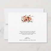 Boho Botanical Autumn Floral Flat Wedding Bedankkaart (Achterkant)