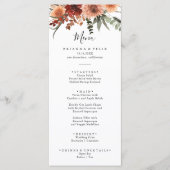 Boho Botanical Autumn Floral Wedding Dinner Menu (Voorkant)