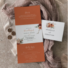 Boho Botanical Autumn Floral Wedding Drieluik Uitnodiging