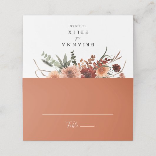 Boho Botanical Autumn Floral Wedding Place Card Plaatskaartje (Buitenkant ongevouwen)
