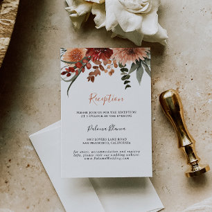 Boho Botanical Autumn Floral Wedding Reception Informatiekaartje