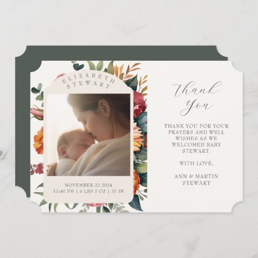 Boho Botanical Bedankt Baby Geboorteaankondiging Kaart (Voorkant / Achterkant)