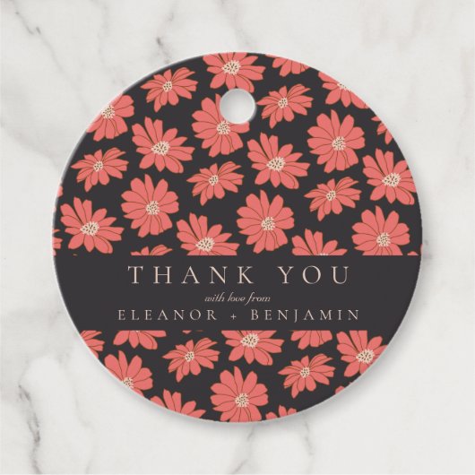 Boho Botanical Black Red Custom Weddenschap Bedank Bedankjes Labels (Voorkant)