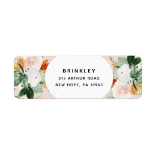 Boho Botanical Blush Pink Floral Return Address Etiket