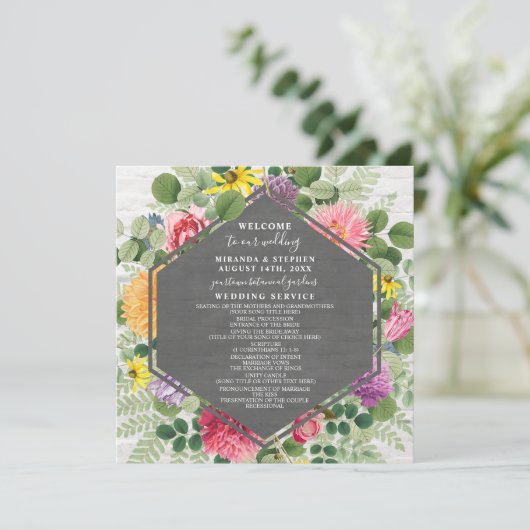 Boho Botanical Brick Wildflower Wedding Program Programmakaart (Staand voorkant)