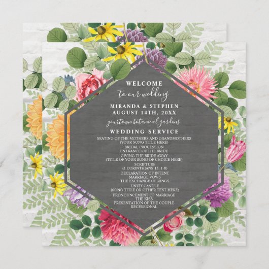 Boho Botanical Brick Wildflower Wedding Program Programmakaart (Voorkant / Achterkant)