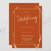 Boho Botanical Burnt Oranje Wedding Kaart (Voorkant / Achterkant)