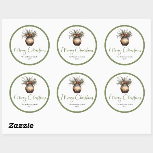 Boho Botanical Christmas Bouquet Modern Sticker (Vel)