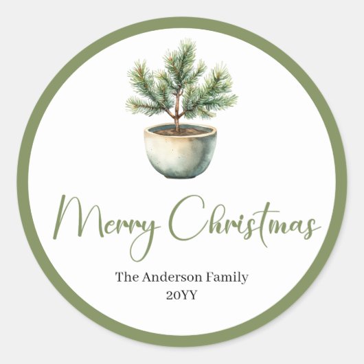 Boho Botanical Christmas Tree Watercolor Sticker (Voorkant)