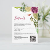 Boho Botanical Crimson Rose Wedding Details Card Kaart (Staand voorkant)
