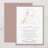 Boho Botanical Dusty Roos Pink Script Baby shower Kaart (Voorkant / Achterkant)