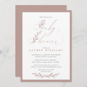 Boho Botanical Dusty Roos Pink Script Baby shower Kaart