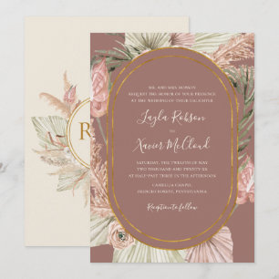 Boho Botanical   Dusty Roos Traditional Wedding Kaart