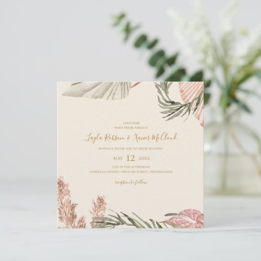 Boho Botanical | Eenvoudig Ivory Square Weddenscha Kaart (Staand voorkant)