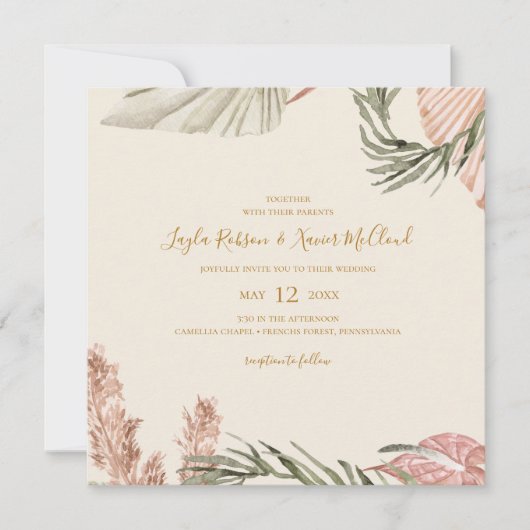 Boho Botanical | Eenvoudig Ivory Square Weddenscha Kaart (Voorkant)