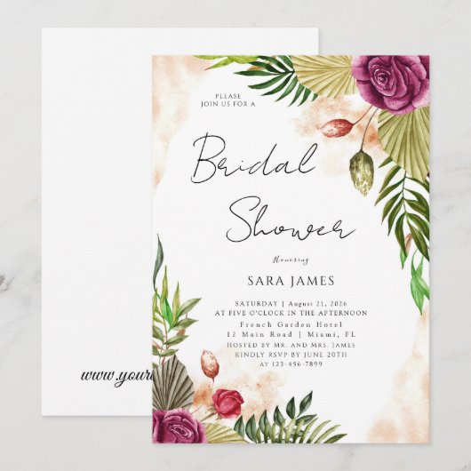 Boho-Botanical Elegance Bridal Shower Invitation Kaart (Voorkant / Achterkant)