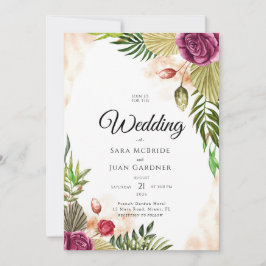 Boho Botanical Elegance Wedding Invitation Kaart