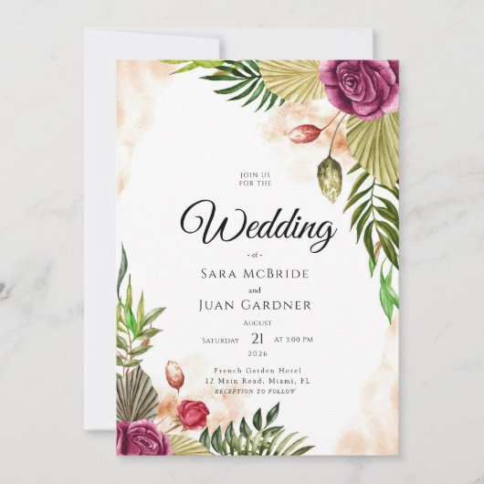Boho Botanical Elegance Wedding Invitation Kaart (Voorkant)