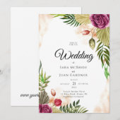 Boho Botanical Elegance Wedding Invitation Kaart (Voorkant / Achterkant)