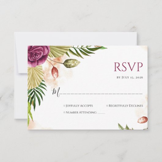 Boho Botanical Elegance Wedding RSVP Card (Voorkant)