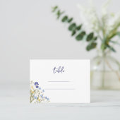 Boho Botanical Elegant blauw Wildflowers Wedding Plaatskaartje (Staand voorkant)