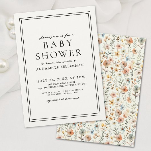 Boho Botanical Elegant Wildflower Baby shower Kaart