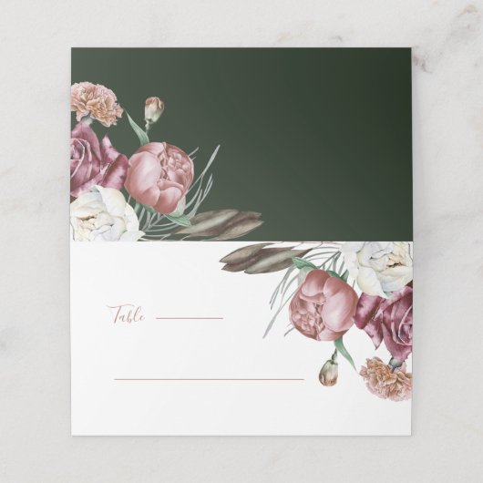 Boho Botanical Floral Green Wedding Table Plaatskaartje (Buitenkant ongevouwen)