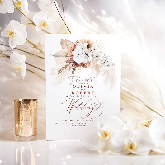 Boho Botanical Floral Modern Terracotta Wedding Kaart