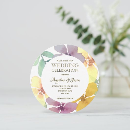 Boho Botanical Floral Paars Wedding Kaart (Staand voorkant)