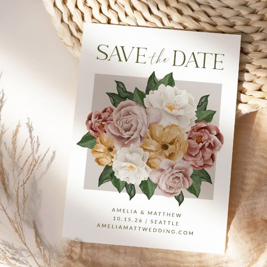 Boho Botanical Flower Bouquet Elegant Wedding Save The Date