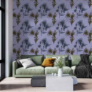 Boho Botanical Flower Pattern Blue Behang