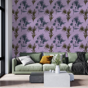 Boho Botanical Flower Pattern Lavender Behang