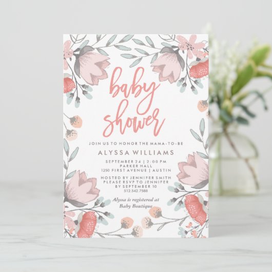 Boho Botanical Flowers Baby shower Kaart (Staand voorkant)