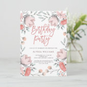 Boho Botanical Flowers Birthday Party Invitation Kaart (Staand voorkant)