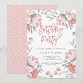 Boho Botanical Flowers Birthday Party Invitation Kaart (Voorkant / Achterkant)