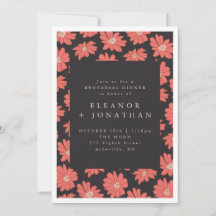 Boho Botanical Flowers Black Red Rehearsal Dinner