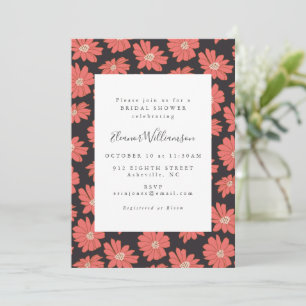 Boho Botanical Flowers Black Red Vrijgezellenfeest Kaart