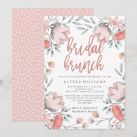 Boho Botanical Flowers Bridal Brunch Kaart (Voorkant / Achterkant)