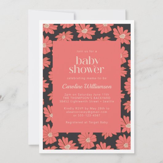 Boho Botanical Flowers Navy Red Baby shower Kaart (Voorkant)