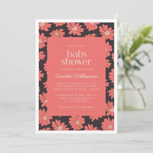 Boho Botanical Flowers Navy Red Baby shower Kaart (Staand voorkant)