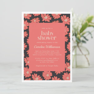 Boho Botanical Flowers Navy Red Baby shower Kaart