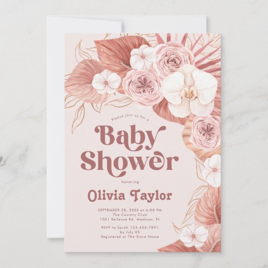 Boho Botanical Girl Baby shower Kaart (Voorkant)