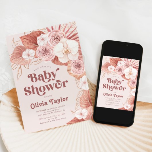 Boho Botanical Girl Baby shower Kaart