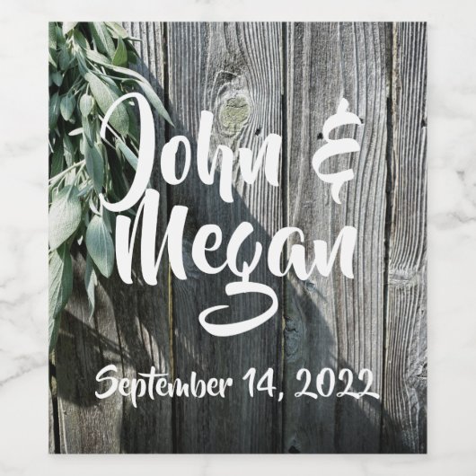 Boho botanical herb bladeren rustic Barn-wood Wijn Etiket (Enkel label)