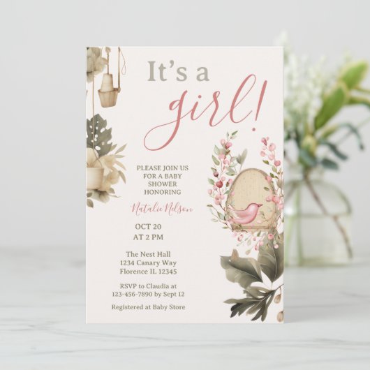 Boho botanical Het is een meisje Baby shower Kaart (Staand voorkant)