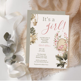 Boho botanical Het is een meisje Baby shower Kaart