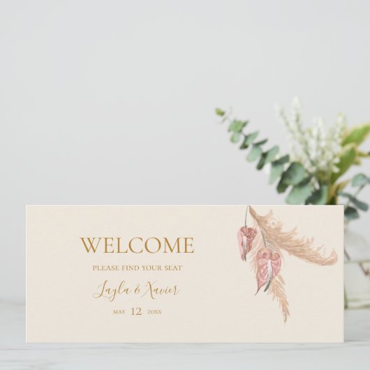 Boho Botanical Ivory Hanging Seating Chart Header (Staand voorkant)