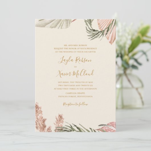 Boho Botanical | Ivory Simple Traditional Wedding Kaart (Staand voorkant)