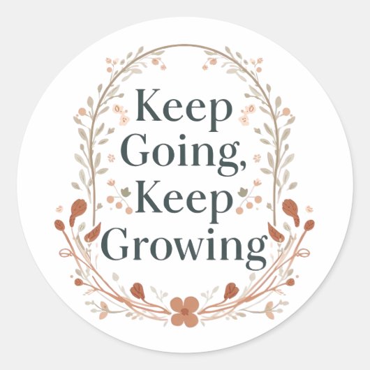 Boho Botanical "Keep Growing" Motivational Graphic Ronde Sticker (Voorkant)