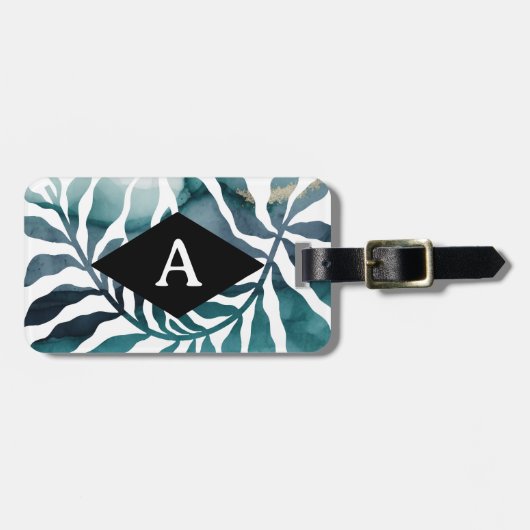 Boho Botanical Kelp Monogram Waterverf Matise Bagagelabel (Voorkant horizontaal)